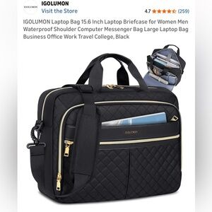 Black Quilted 15.6" Laptop Bag for Women
